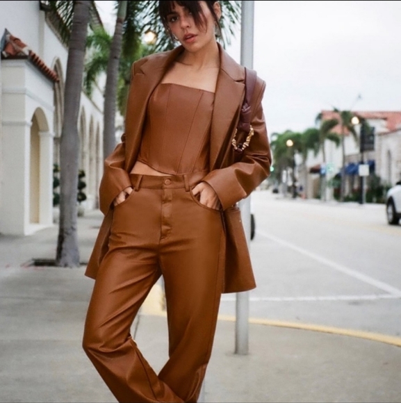 NWT Zara Balmain Style Oversized Leather Brown Camel Blazer Jacket - Picture 1 of 3